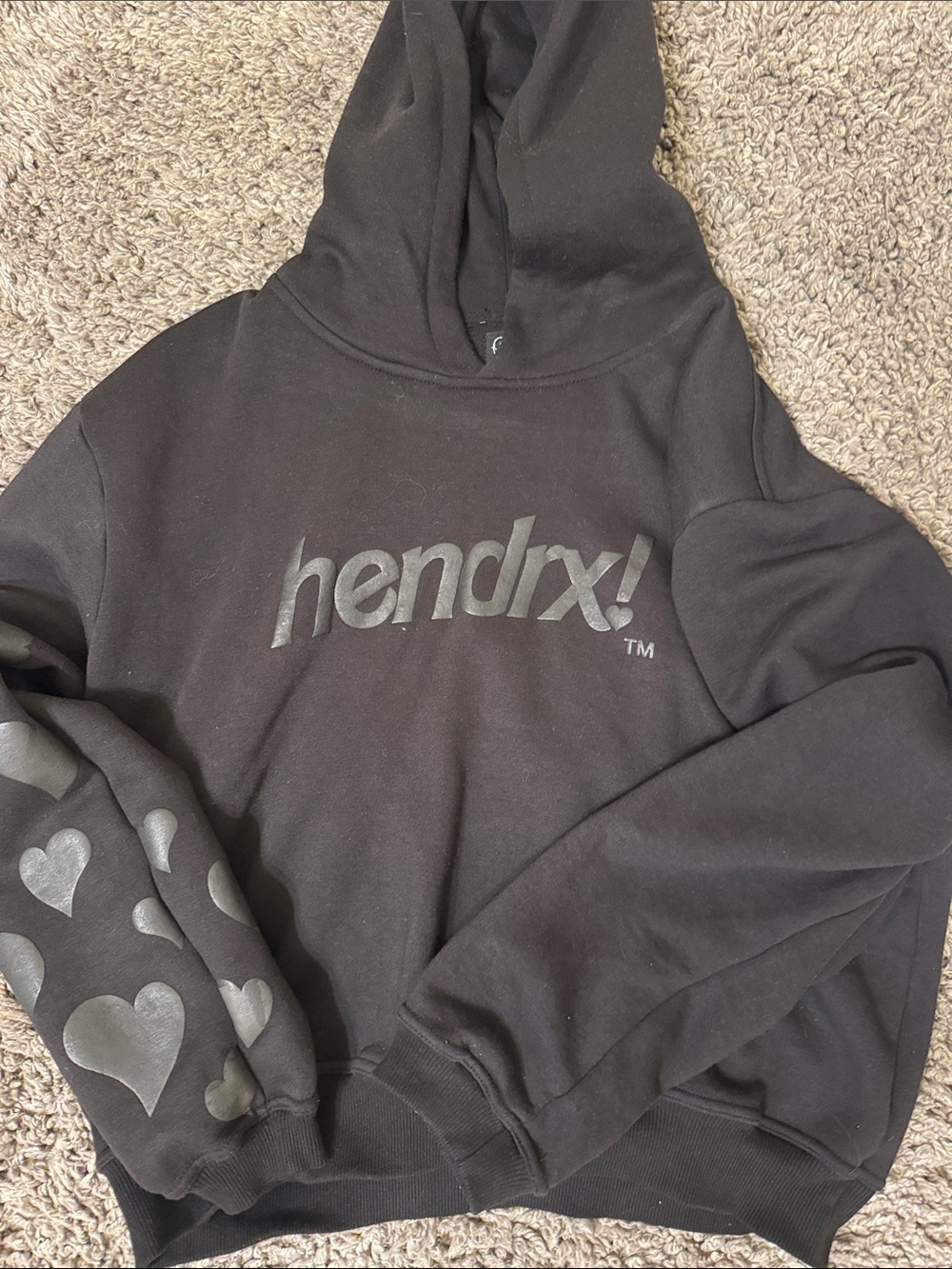 Y2K Playboi Carti type Black Men's Hoodie Sweatshirt with Heart Sleeve Detail